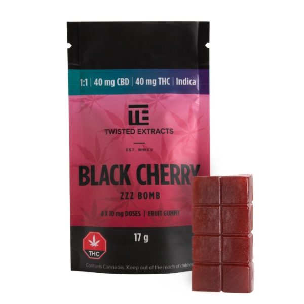 Twisted Extracts – Black Cherry 1:1 Zzz Bomb- Indica (40mg THC + 40mg CBD)