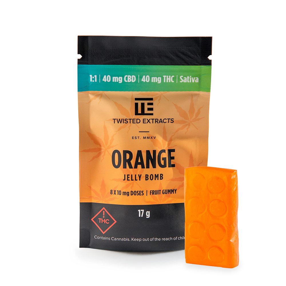 Twisted Extracts - Orange 1:1 Jelly Bomb- Sativa (40mg THC + 40mg CBD)