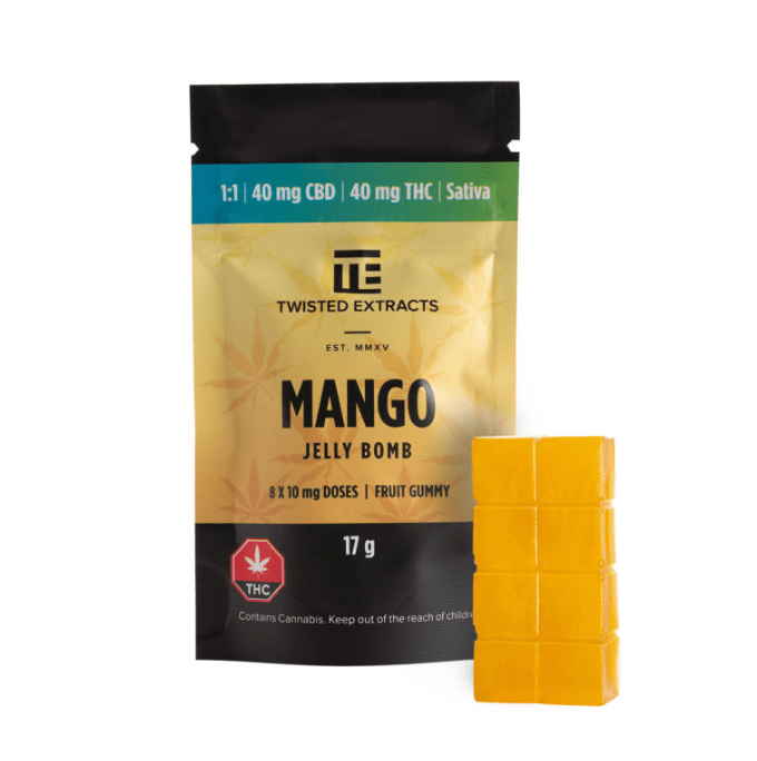 Twisted Extracts - Mango 1:1 Jelly Bomb- Sativa (40mg THC + 40mg CBD)