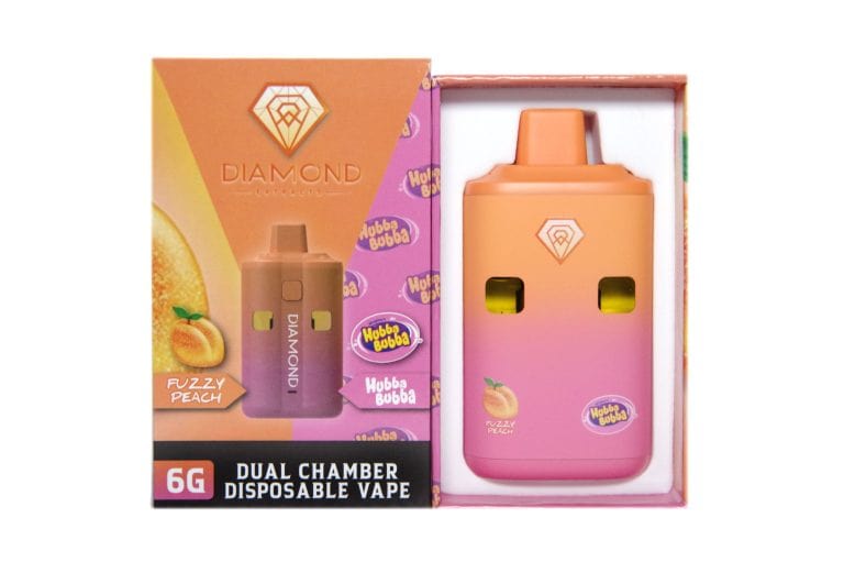 Diamond Concentrates Dual Chamber Vape – Fuzzy Peach + Hubba Bubba (3 Grams + 3 Grams)